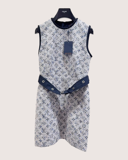 Louis Vuitton Monogram Tweed Mini Dress White, Navy, Blue FR 36