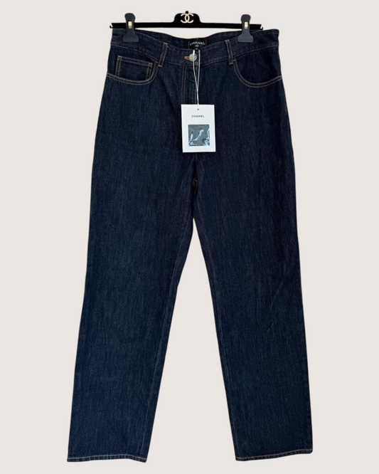Chanel 25C CC Straight Denim Jeans Navy FR 40