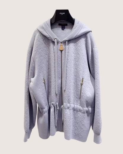 Louis Vuitton Wool Monogram Zip-Up Hoodie Grey FR 38