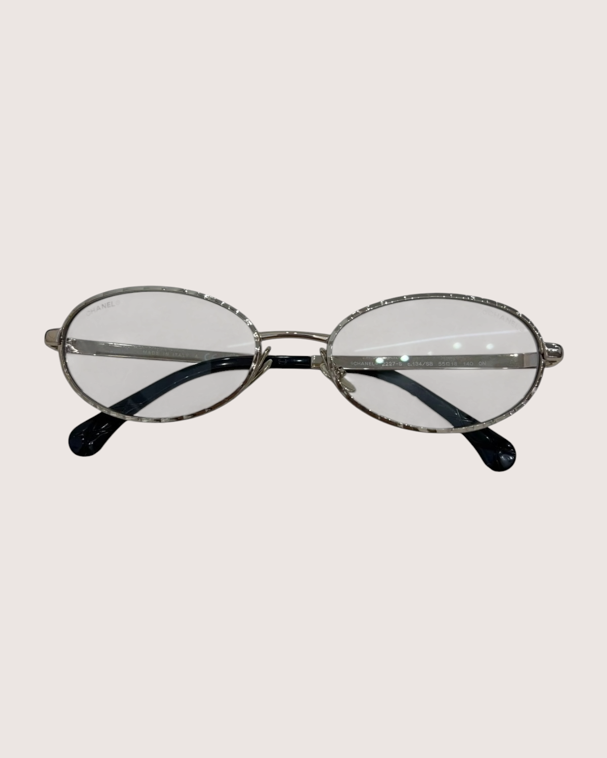 Chanel 26C Oval Textured-Rim Glasses Gold, Silver One Size