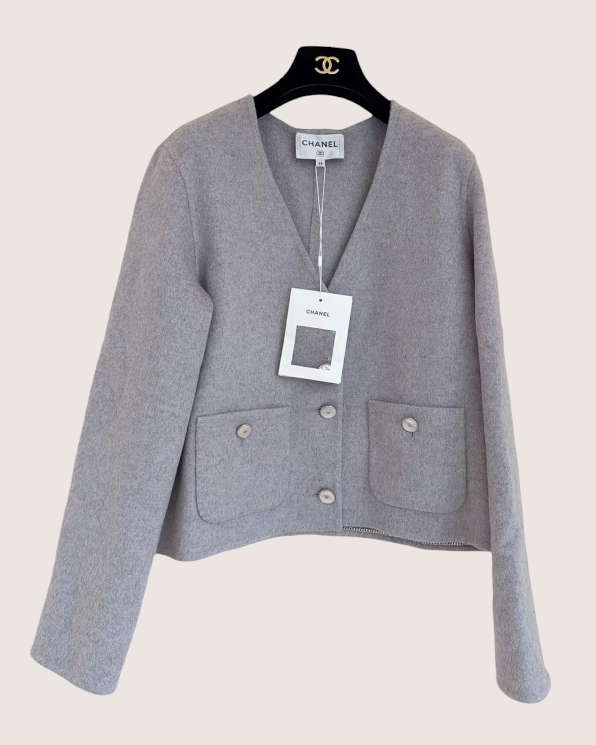Chanel 26P Cashmere Pocket Cardigan Grey FR 38