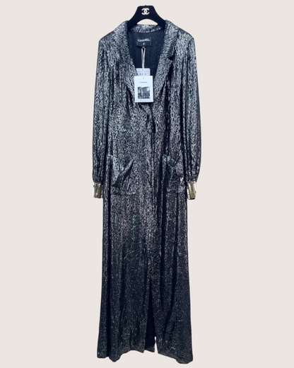 Chanel 22K Metallic Maxi Dress Silver, Black FR 38