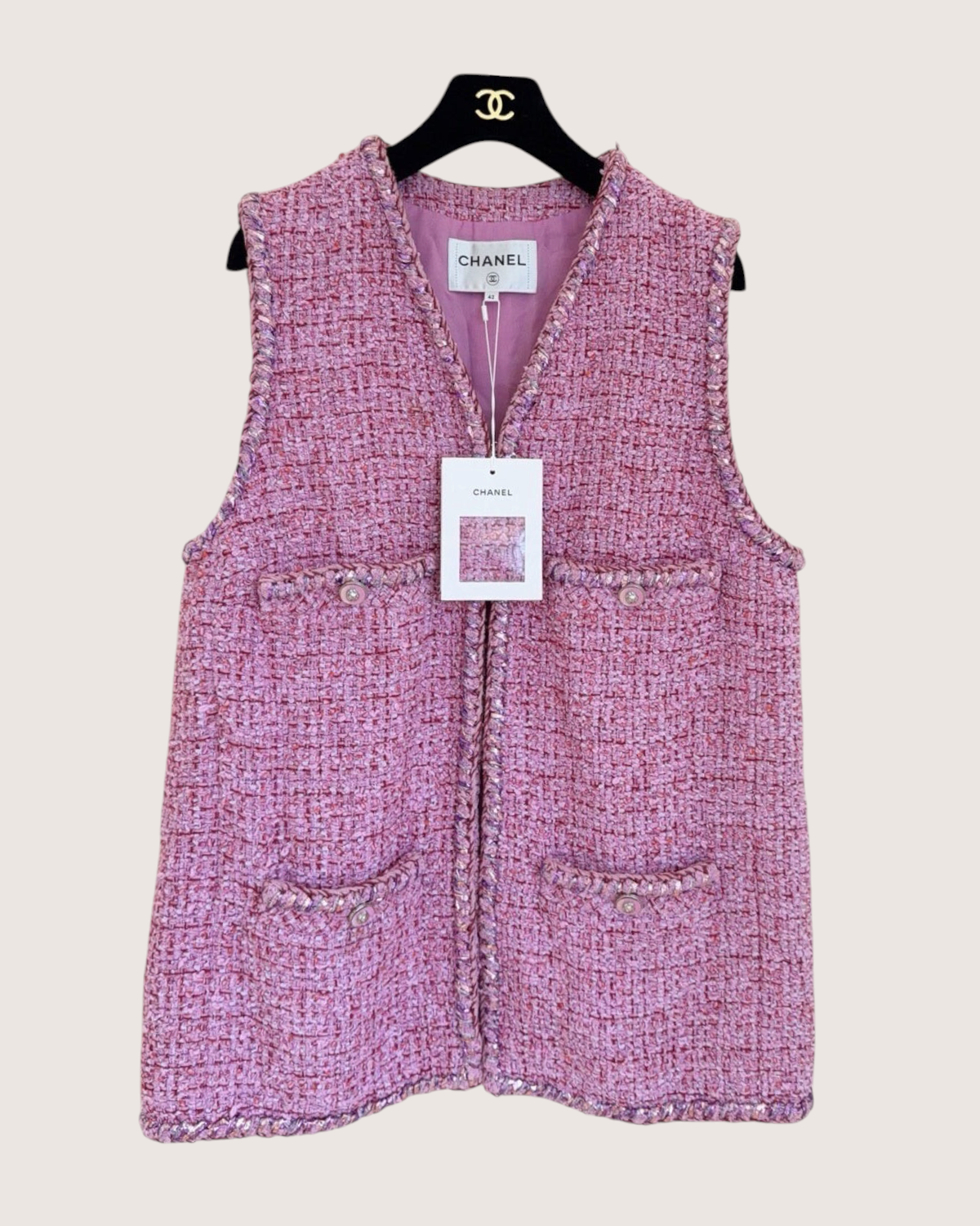 Chanel 22P Tweed Four-Pocket Vest Pink, Purple, Multicolor FR 42