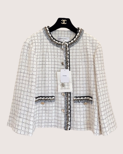 Chanel 25S Tweed Cropped Jacket Beige/Ecru, Black, Multicolor FR 40