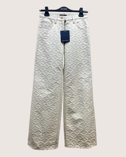 Louis Vuitton 3D Monogram Wide-Leg Denim Jeans Beige/Ecru FR 36