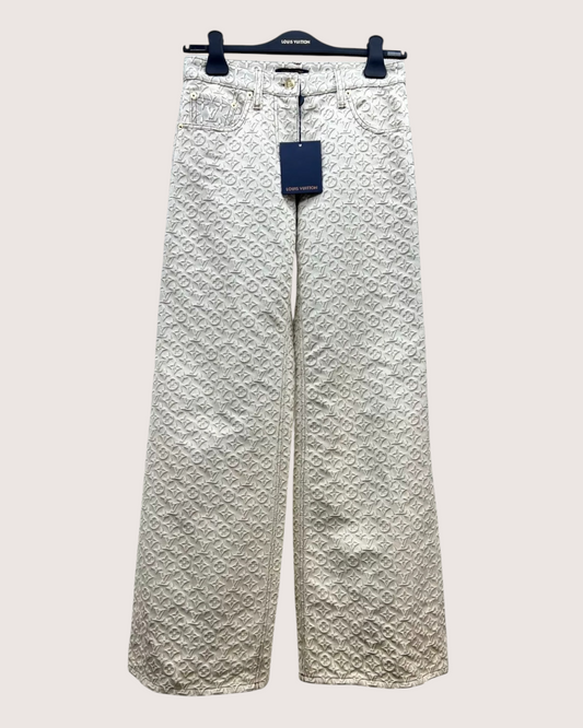 Louis Vuitton 3D Monogram Wide-Leg Denim Jeans - Beige/Ecru