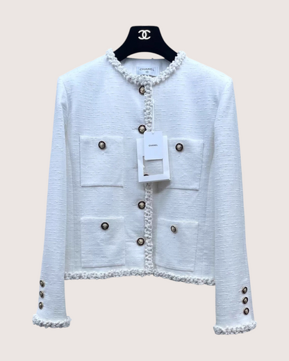 Chanel 26A Four-Pocket Tweed Jacket White FR 38