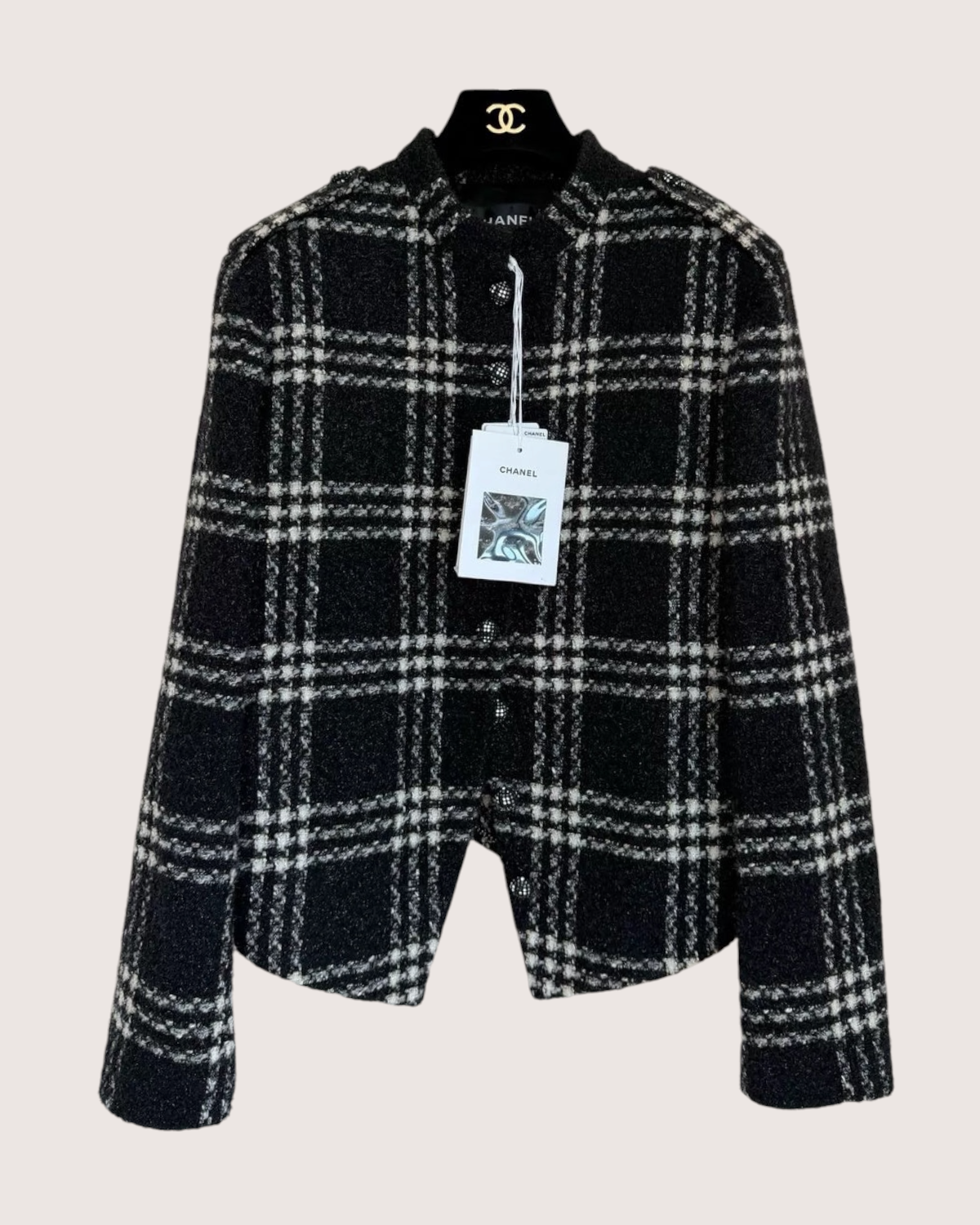 Chanel 22K Plaid Tweed Jacket Black, White FR 34