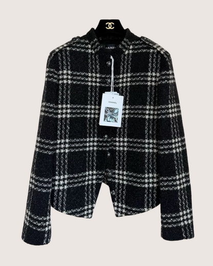 Chanel 22K Plaid Tweed Jacket Black, White FR 34
