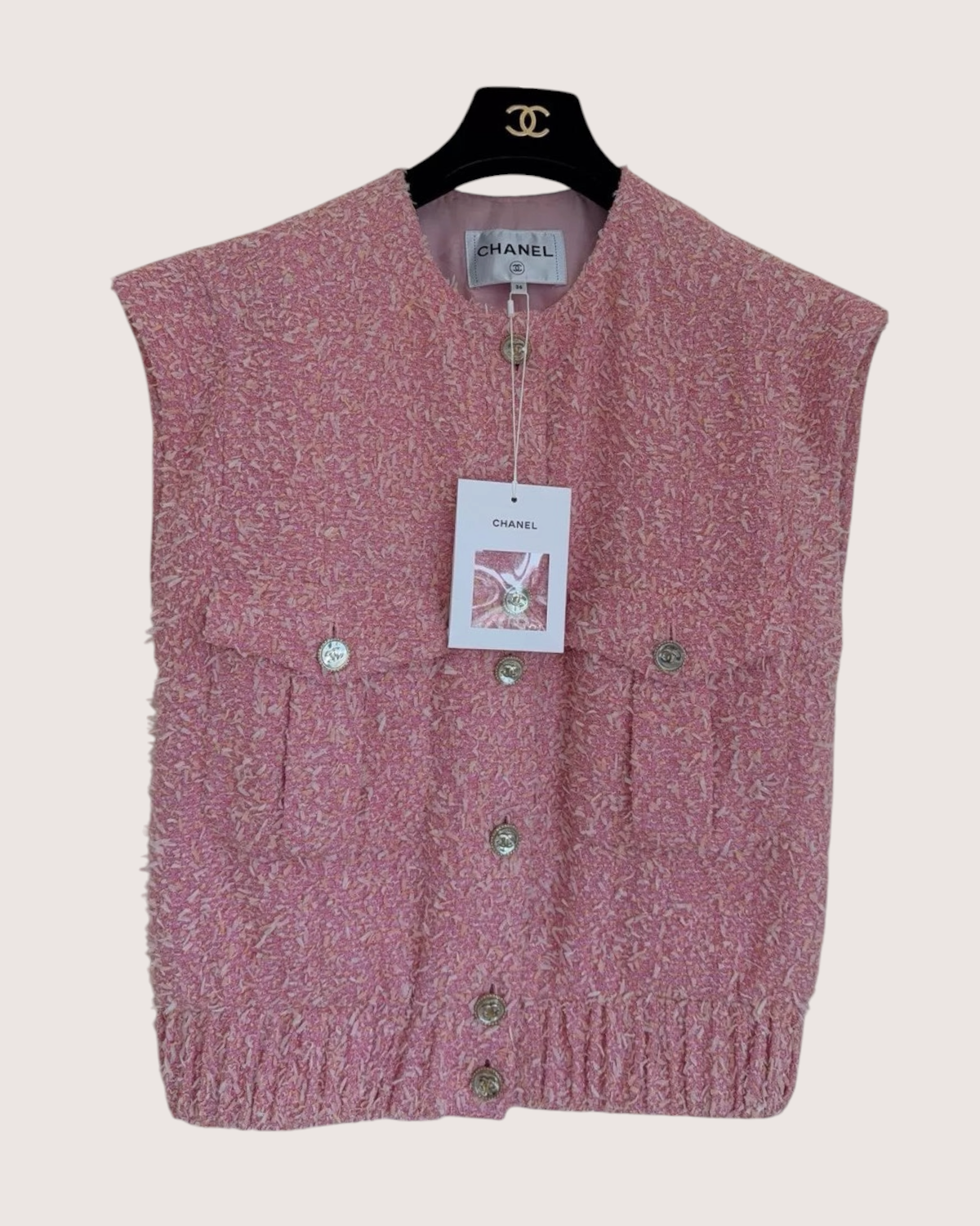 Chanel 21S Tweed Vest Pink FR 36