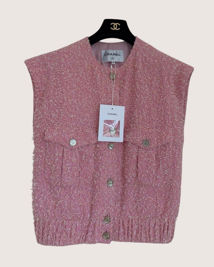 Chanel 21S Tweed Vest Pink FR 36