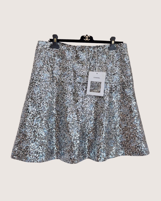 Chanel 24C Sequin CC Mini Skirt Silver, Black FR 38