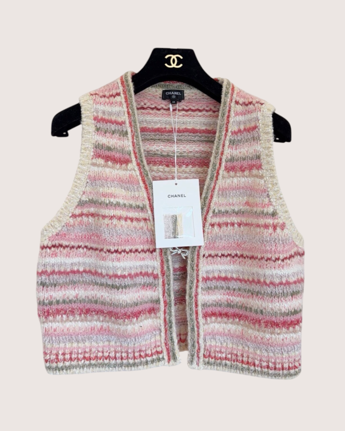 Chanel 24B Cashmere Striped Vest Pink, Beige/Ecru, Multicolor FR 36