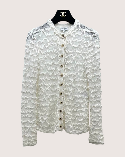Chanel 26A Bouclé Mesh Cardigan White FR 34