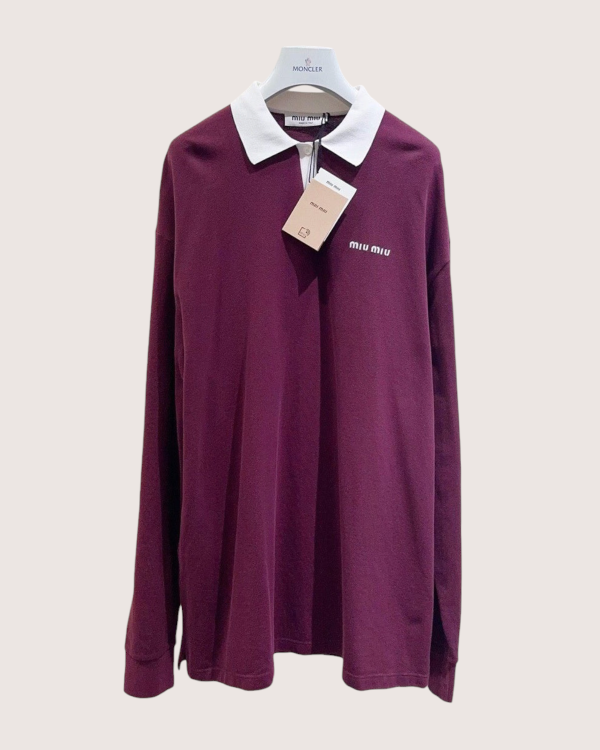 Miu Miu Colorblock Long-Sleeve Top Burgundy, White FR 34