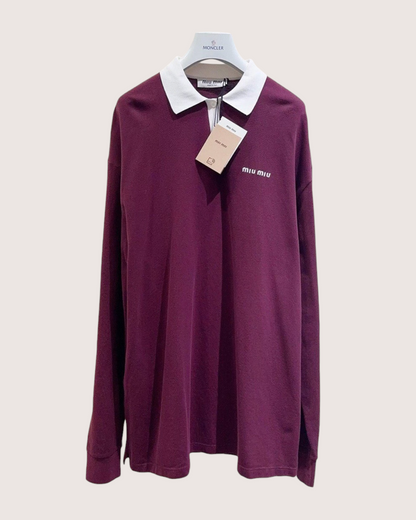 Miu Miu Colorblock Long-Sleeve Top Burgundy, White FR 34