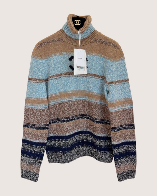 Chanel 24N Coco Neige Wool Striped Sweater Brown, Blue, Navy, Multicolor FR 34