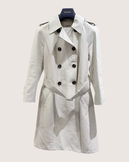 Miu Miu Leather Trench Coat Beige/Ecru FR 36