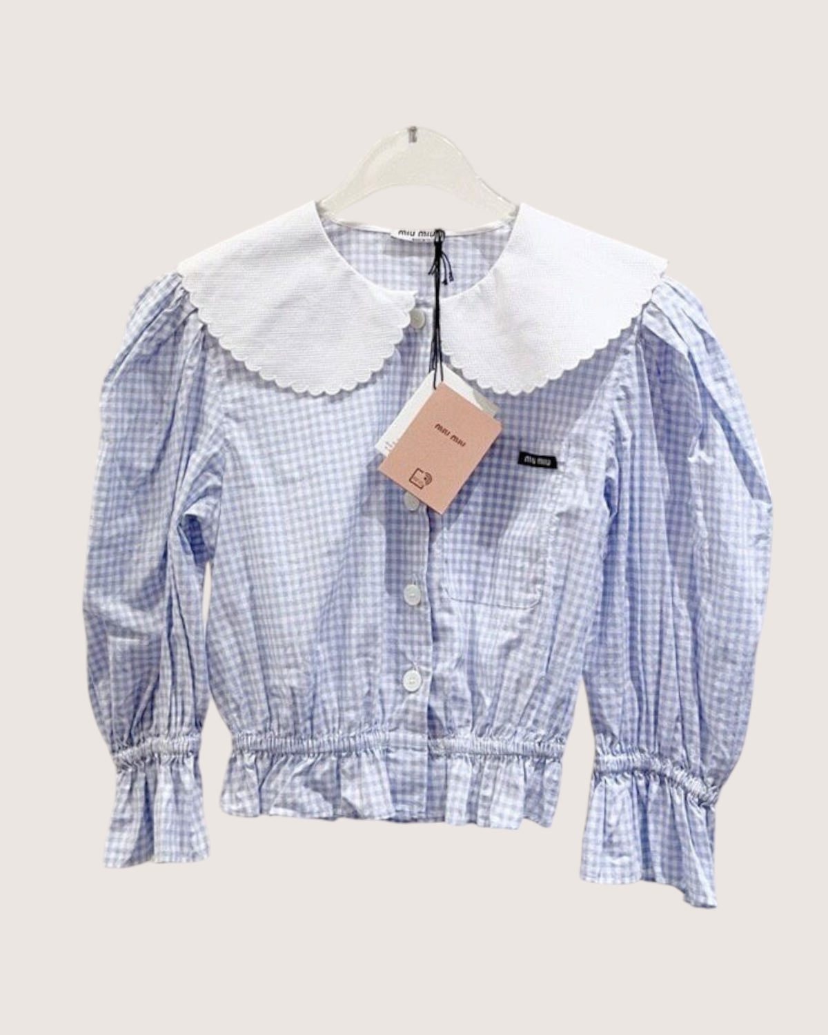 Miu Miu Gingham Peter Pan-Collar Shirt Blue, White