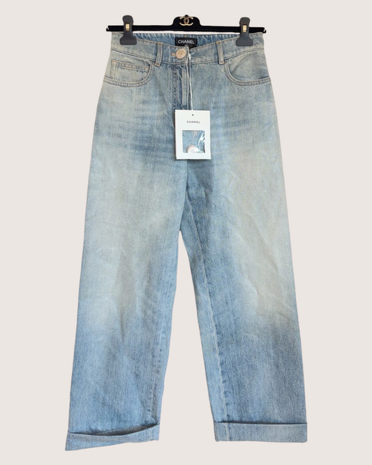 Chanel 24K Cropped Straight-Leg Denim Jeans Blue FR 34