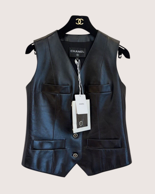 Chanel 25A Leather Vest Black FR 38
