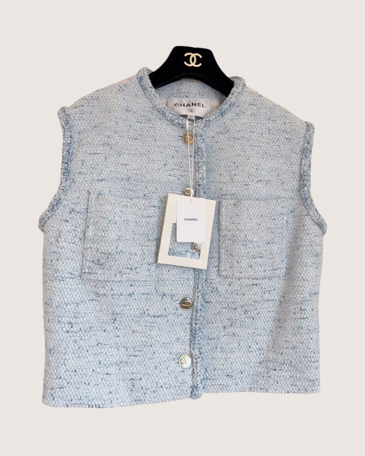 Chanel 26P Sequin Tweed Vest Blue, White FR 34