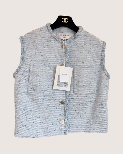 Chanel 26P Sequin Tweed Vest Blue, White FR 34
