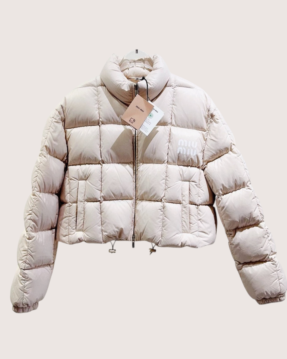 Miu Miu Cropped Quilted Logo Jacket Beige/Ecru FR 34