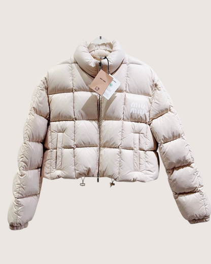 Miu Miu Cropped Quilted Logo Jacket Beige/Ecru FR 34