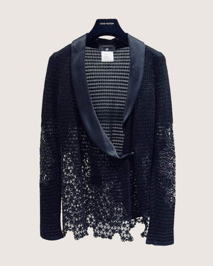 Chanel Crochet Lace Cardigan Black FR 34