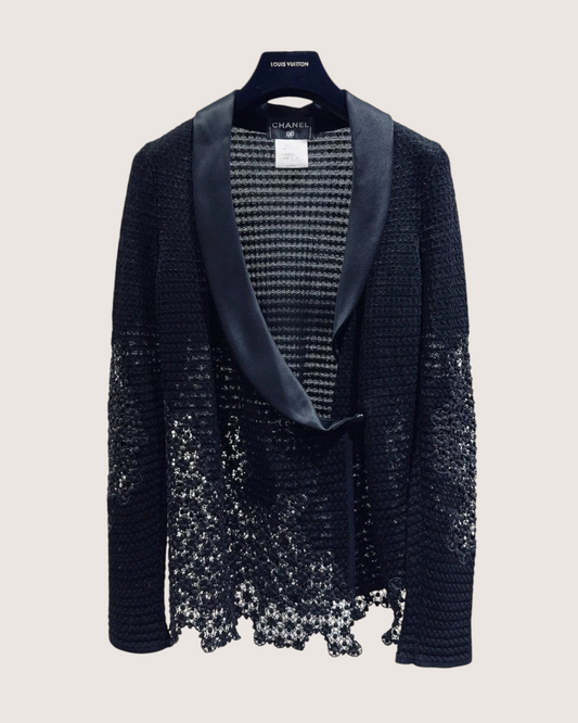 Chanel 11P Crochet Lace Cardigan Black FR 34