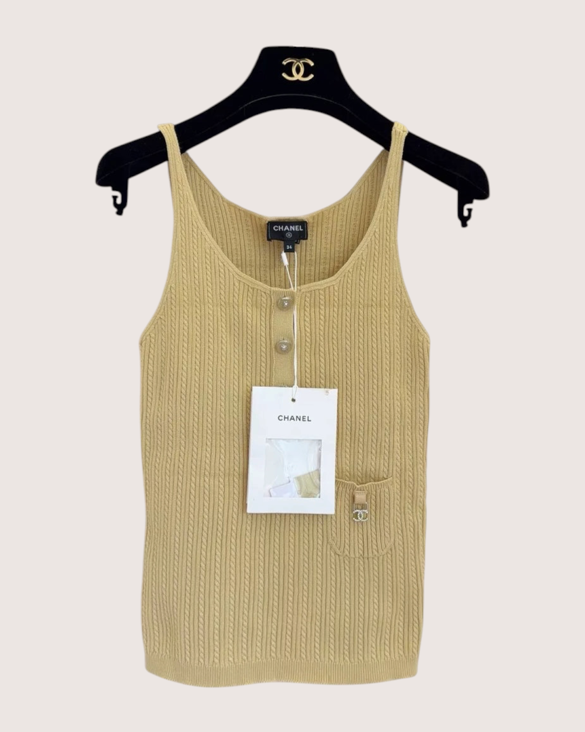 Chanel 22P Cable Button-Front Tank Top Yellow FR 34