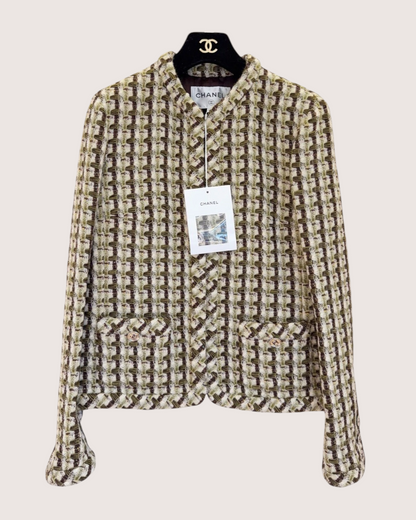 Chanel 23A Tweed Jacket Beige/Ecru, Green, Brown FR 36