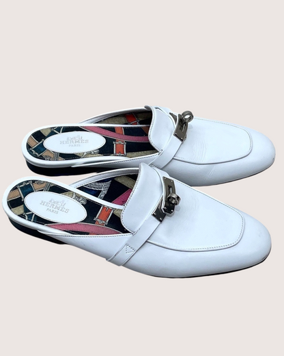 Hermès Oz Leather Mules White EU 38