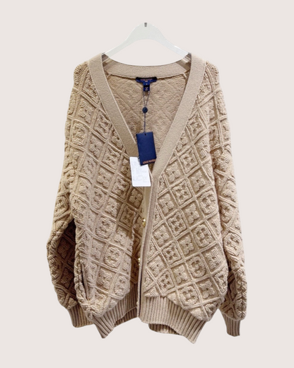 Louis Vuitton Cashmere Jacquard Cardigan Beige/Ecru FR 36