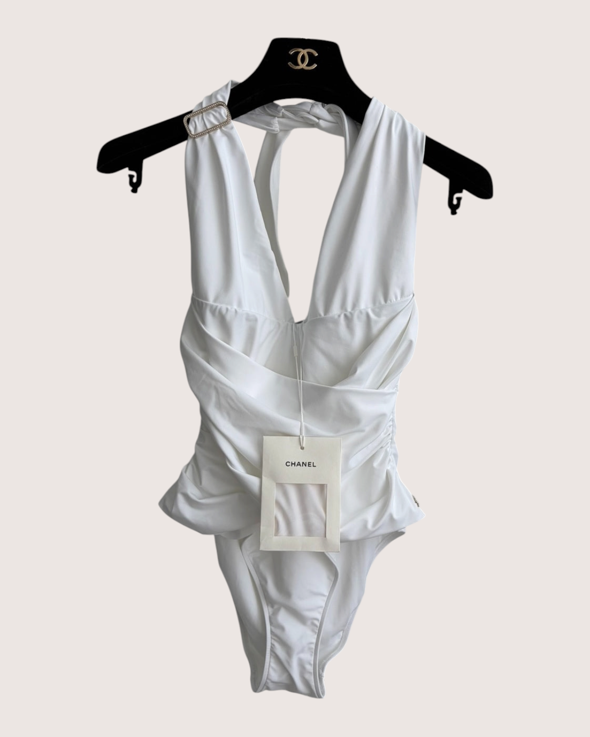 Chanel 26C Crystal Button Swimwear White FR 38