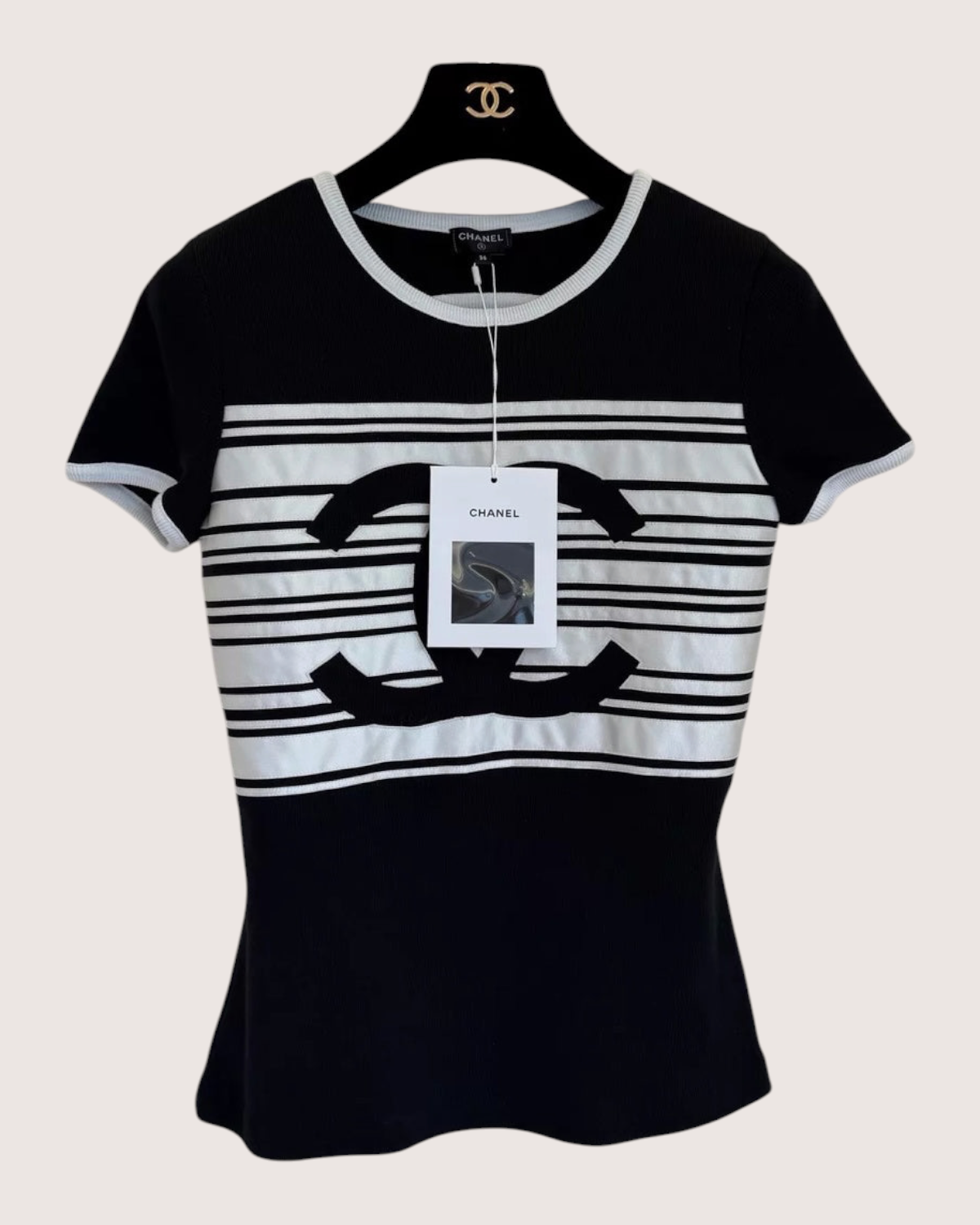 Chanel 23C Striped CC Logo T-Shirt