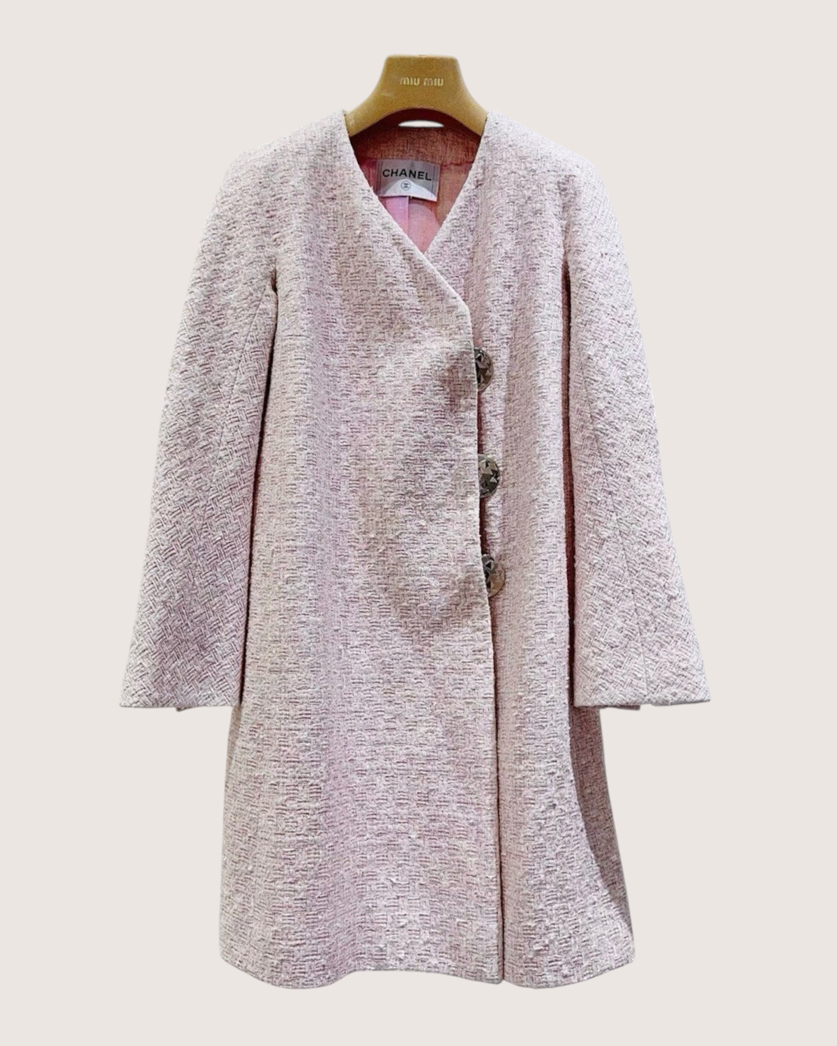 Chanel 16S Tweed Wrap Coat Pink, Beige/Ecru FR 36