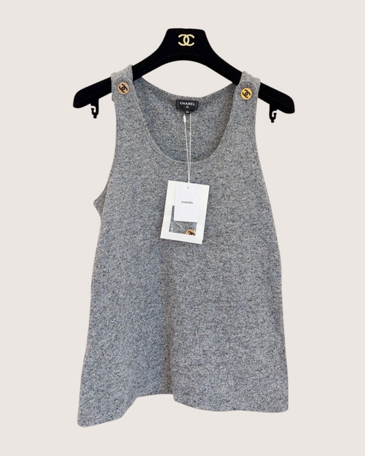 Chanel 26B Wool Speckled Tank Top Grey FR 36