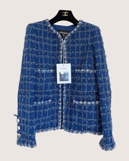 Chanel 23C Tweed Fringe Four-Pocket Jacket Blue, Multicolor FR 36