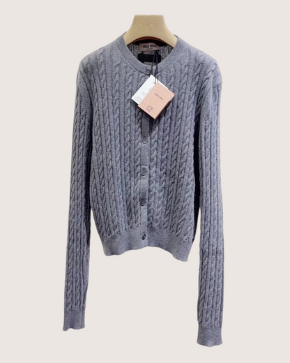 Miu Miu Cable Cardigan Grey FR 40