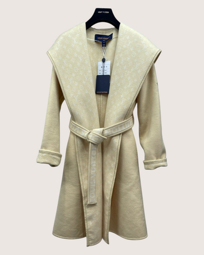 Louis Vuitton Wool Monogram Hooded Wrap Coat Beige/Ecru FR 34