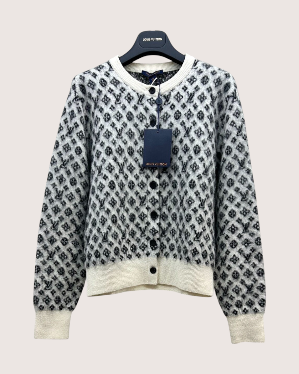 Louis Vuitton Cashmere Monogram Cardigan Grey, Beige/Ecru FR 36