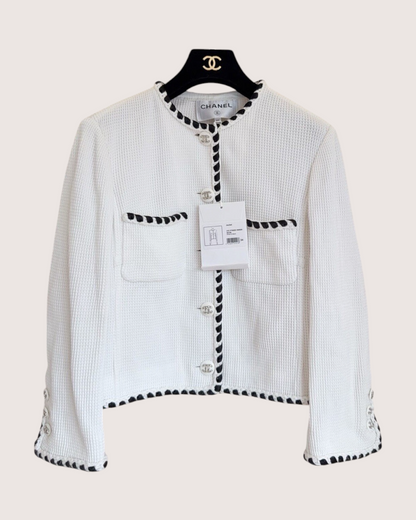 Chanel Waffle Whipstitch Cardigan White, Black FR 34