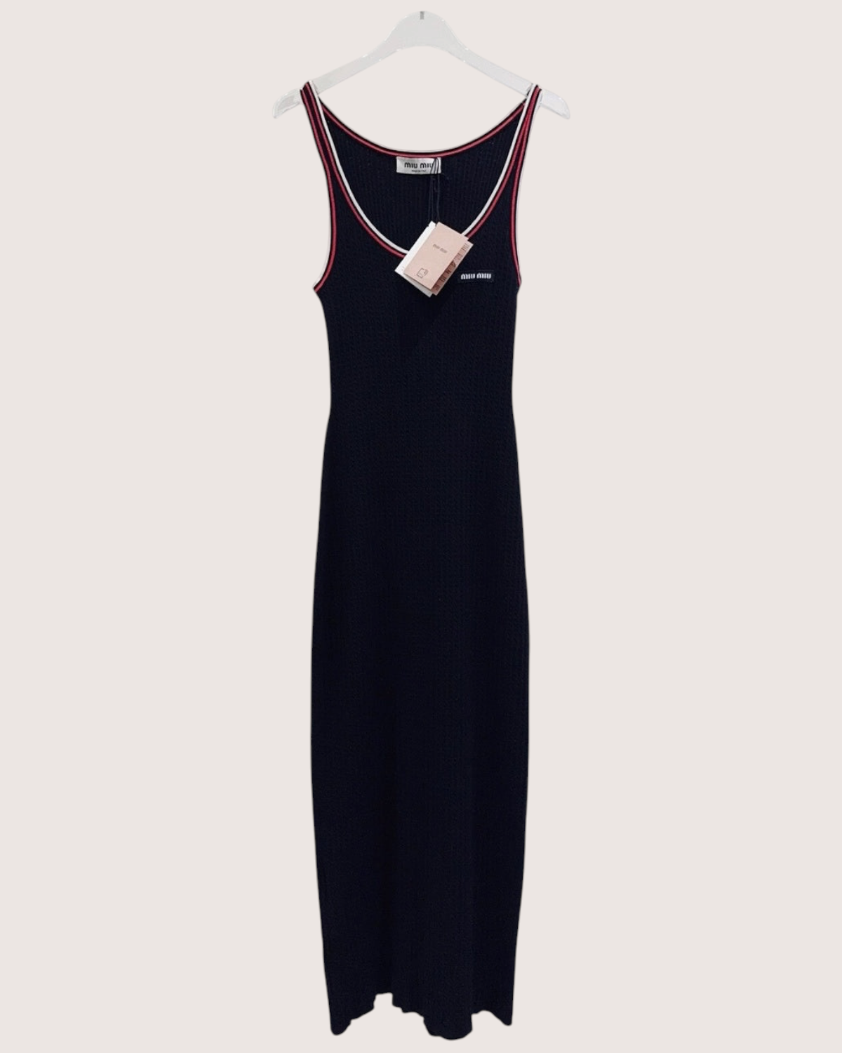 Miu Miu Cable-Knit Slim Dress Navy, Red, White FR 36