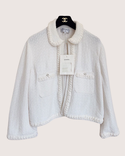Chanel 25P Peter Pan Collar Cardigan White FR 42