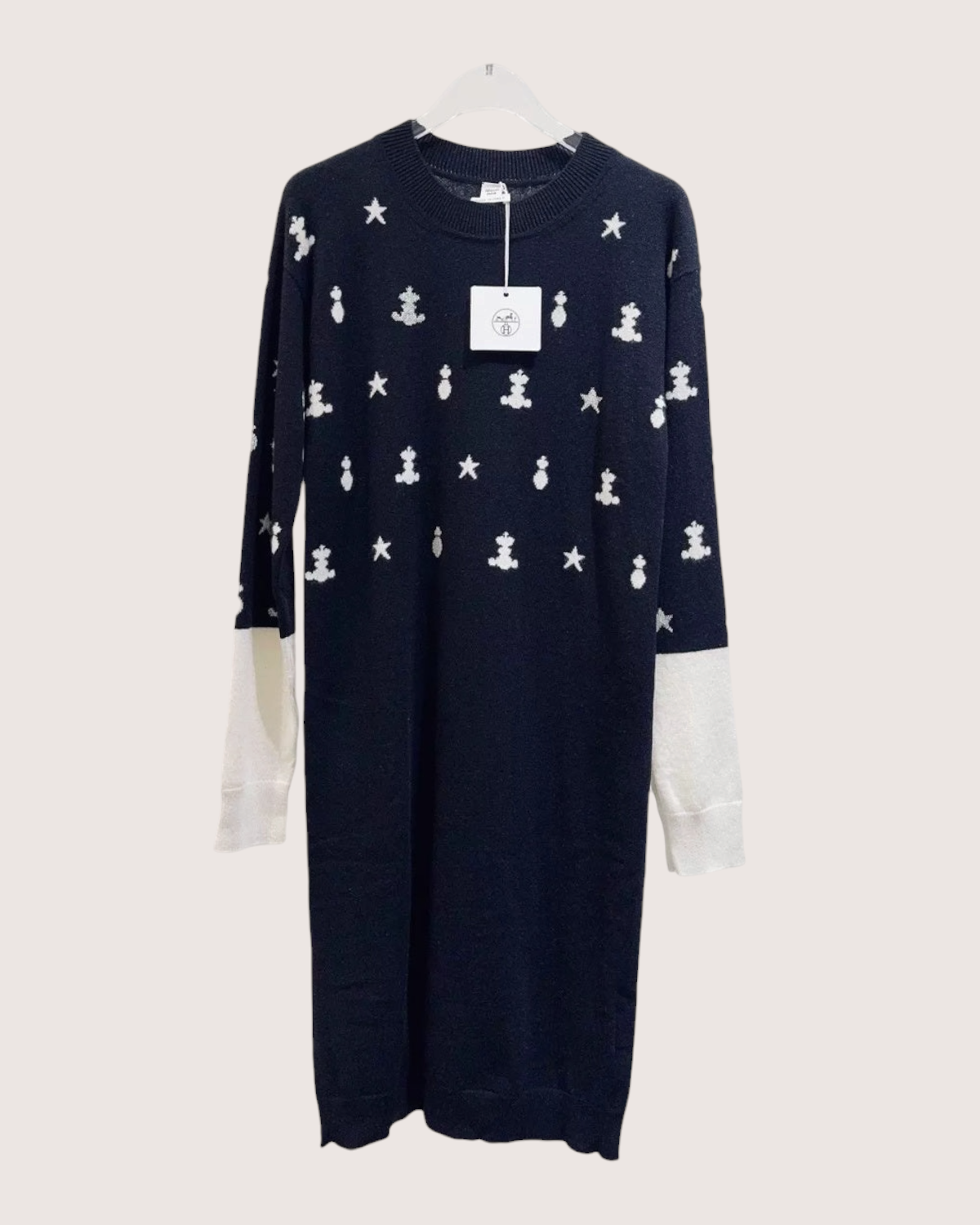 Hermès Star-Motif Knit Dress Black, White, Beige/Ecru FR 34