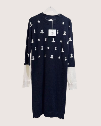 Hermès Star-Motif Knit Dress Black, White, Beige/Ecru FR 34