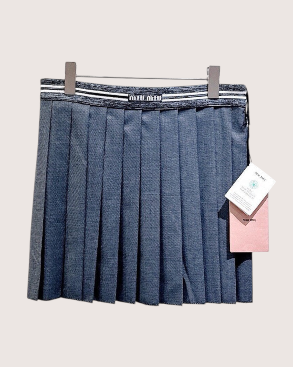 Miu Miu Wool Logo Pleated Mini Skirt Grey, White IT 38
