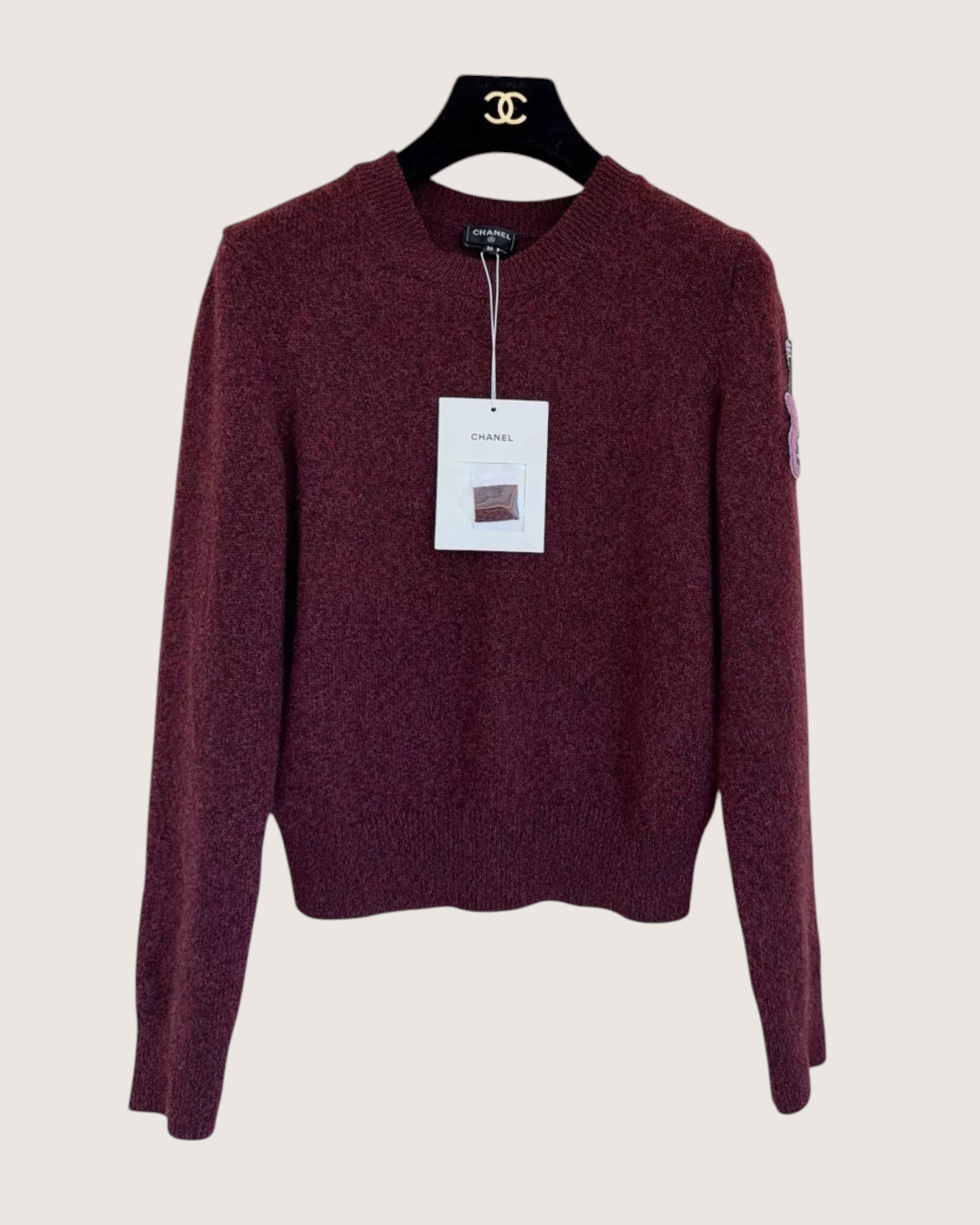 Chanel CC Guitar Logo Sweater Burgundy FR 36